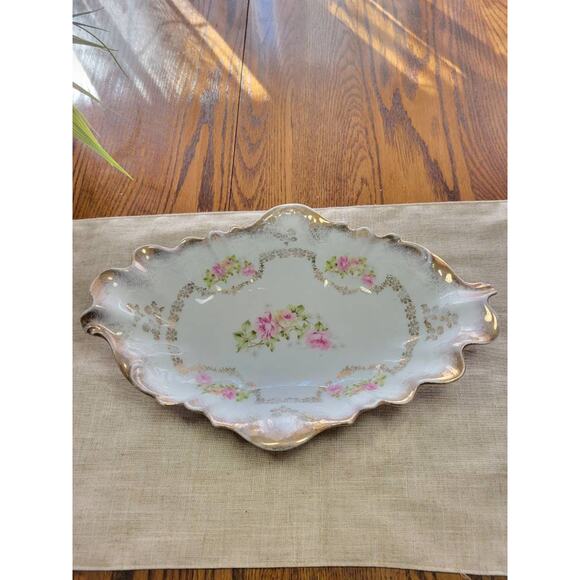 Antique Germany Oval Scalloped Bowl, CT Carl Tielsch, Centerpiece Dish 13-3/4" - Picture 2 of 7